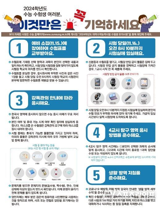 수험생 유의 사항 주요 내용